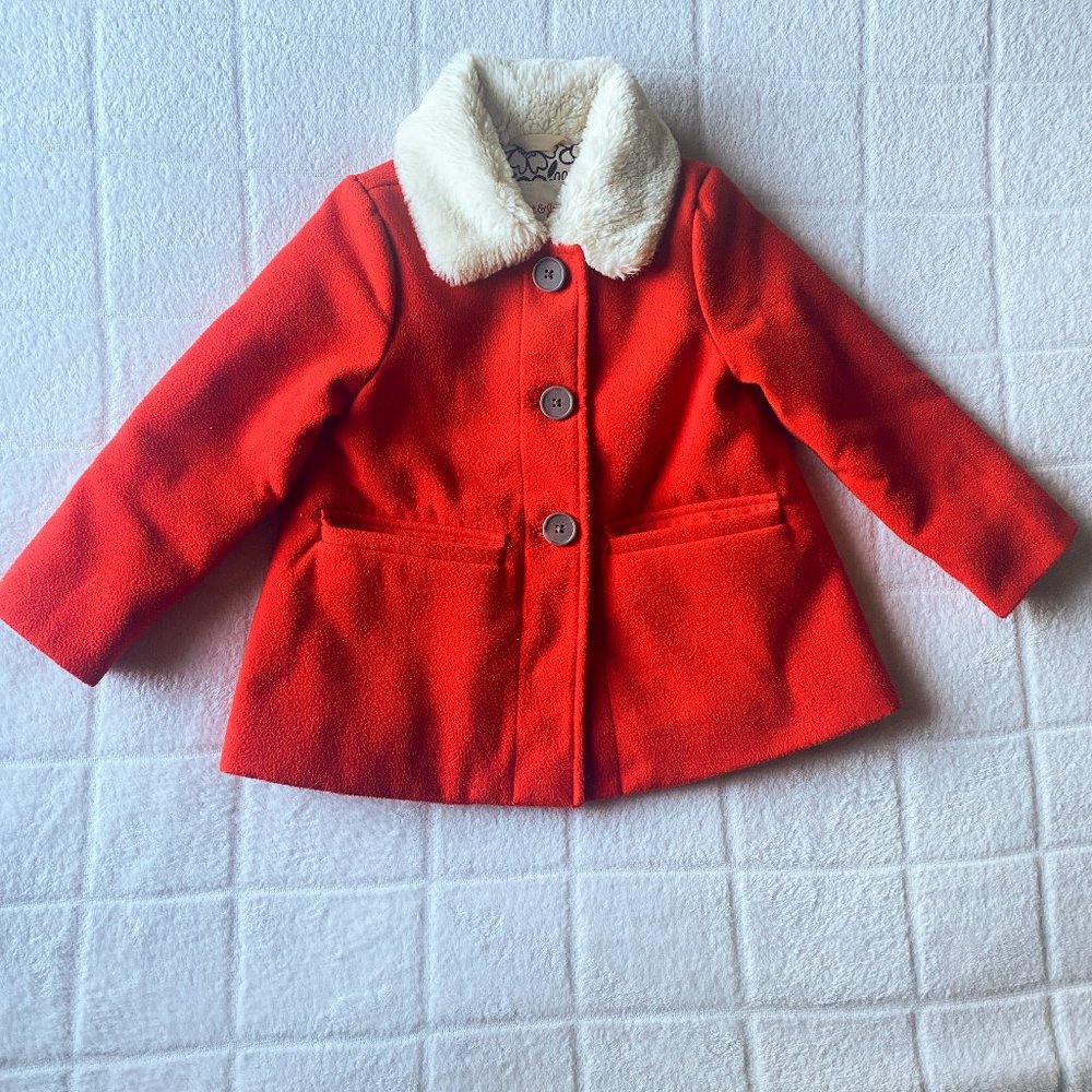 Cat & Jack Toddler Red Winter Coat with fur collar and floral lining, 3T